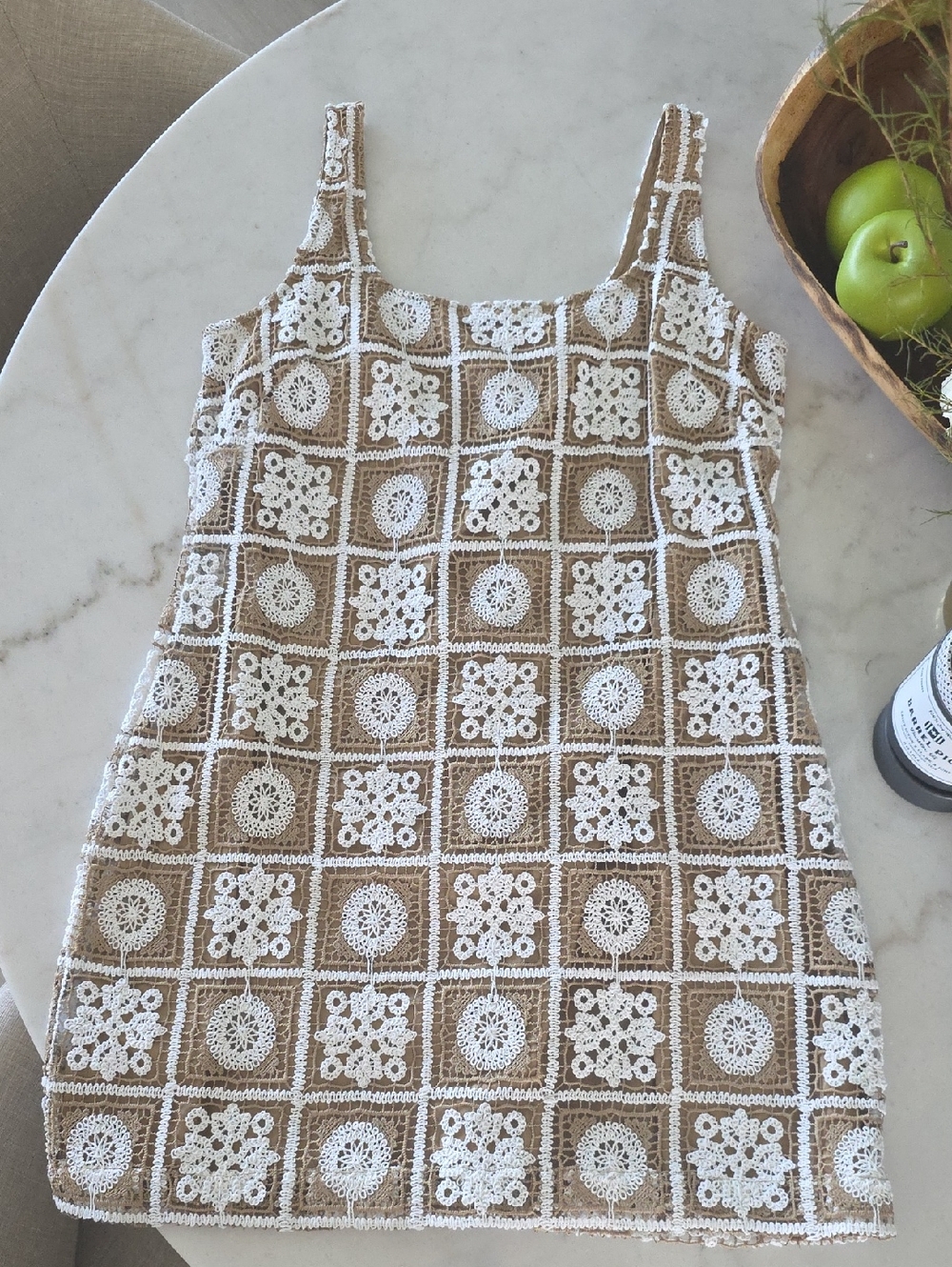 LOFT White & Tan Crochet Dress